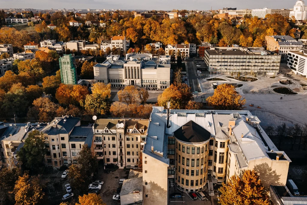 Вид с воздуха на район Каунаса, Литва