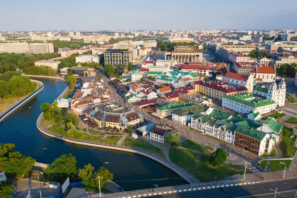 Центр города Минска с высоты птичьего полета, Минск, Беларусь